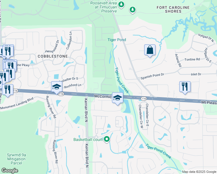 map of restaurants, bars, coffee shops, grocery stores, and more near 12874 Dunes Court in Jacksonville