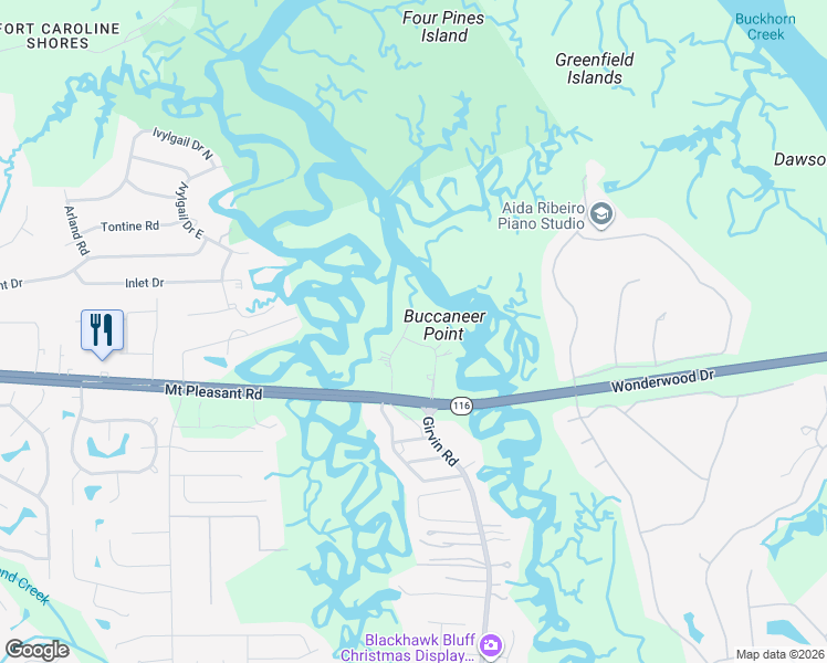 map of restaurants, bars, coffee shops, grocery stores, and more near 1863 Buccaneer Drive in Jacksonville