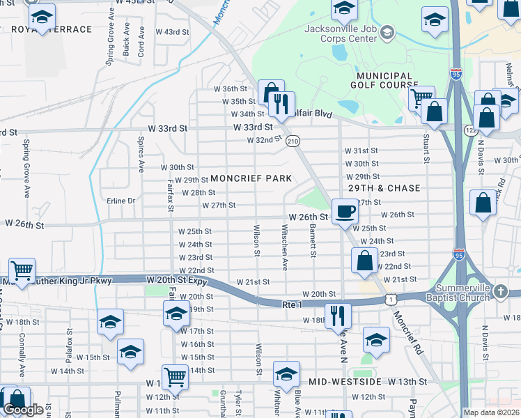map of restaurants, bars, coffee shops, grocery stores, and more near 1522 West 26th Street in Jacksonville