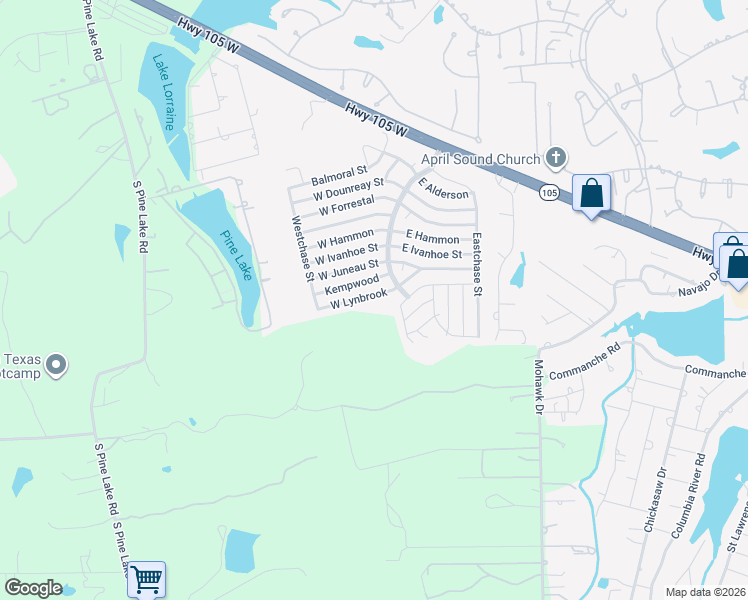 map of restaurants, bars, coffee shops, grocery stores, and more near 16913 West Lynbrook in Montgomery