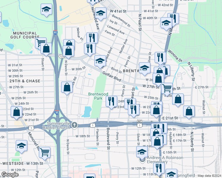 map of restaurants, bars, coffee shops, grocery stores, and more near 533 West 25th Street in Jacksonville