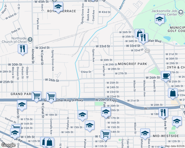 map of restaurants, bars, coffee shops, grocery stores, and more near 1914 West 26th Street in Jacksonville