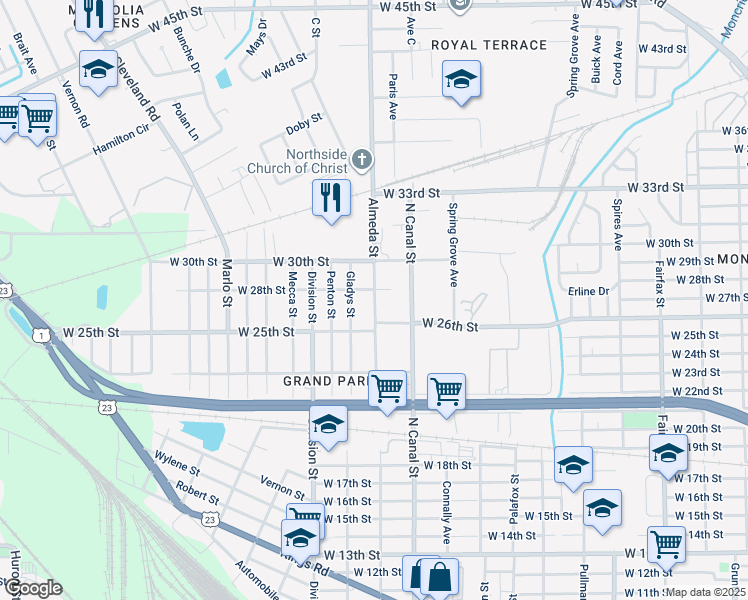 map of restaurants, bars, coffee shops, grocery stores, and more near in Jacksonville