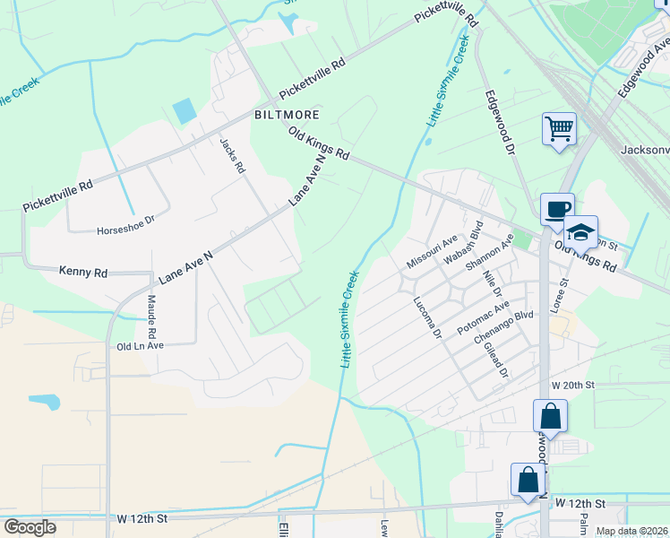 map of restaurants, bars, coffee shops, grocery stores, and more near 3027 Walter Road in Jacksonville