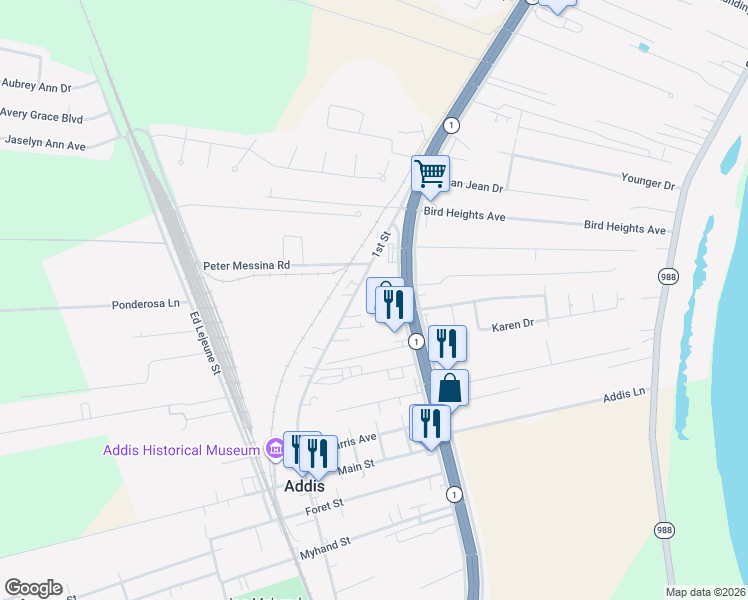 map of restaurants, bars, coffee shops, grocery stores, and more near 7531 1st Street in Addis