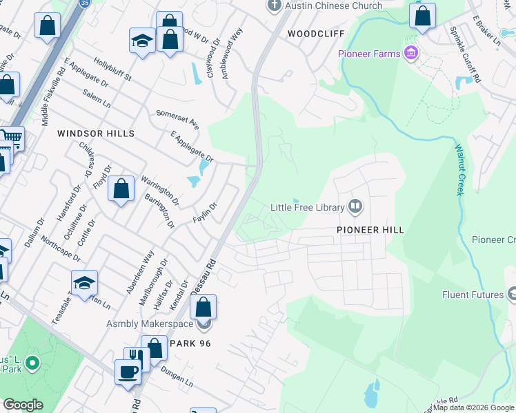 map of restaurants, bars, coffee shops, grocery stores, and more near 1611 Brushy View Cove in Austin