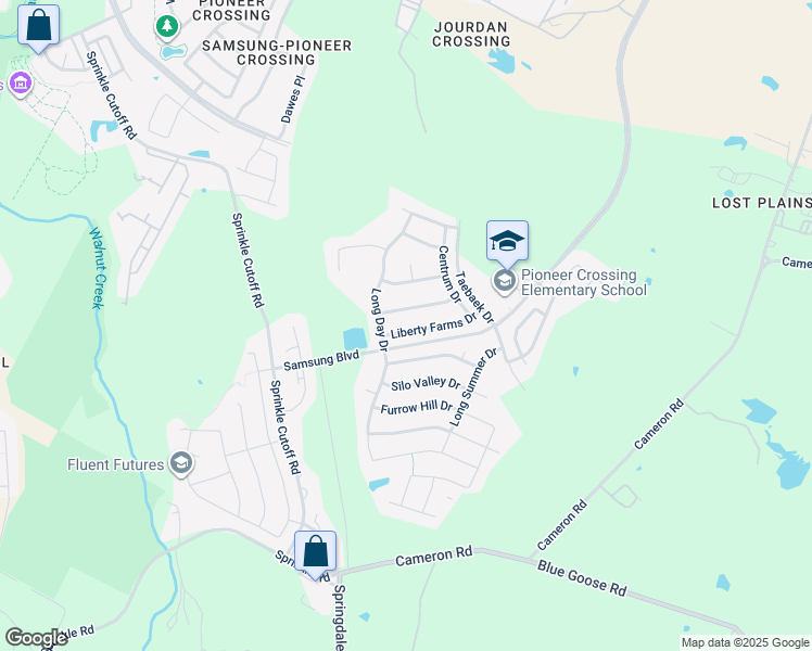 map of restaurants, bars, coffee shops, grocery stores, and more near 11020 Liberty Farms Drive in Austin