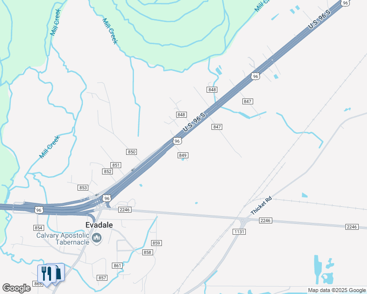 map of restaurants, bars, coffee shops, grocery stores, and more near U.S. 96 South in Buna
