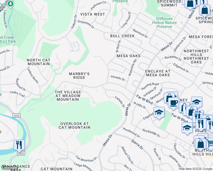 map of restaurants, bars, coffee shops, grocery stores, and more near 4304 Far West Boulevard in Austin
