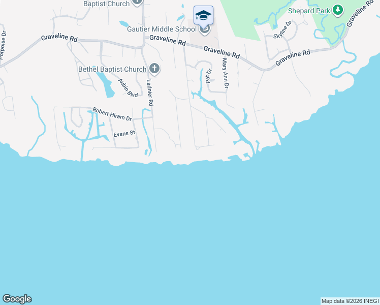 map of restaurants, bars, coffee shops, grocery stores, and more near 1913-1999 Waters Edge Drive in Gautier