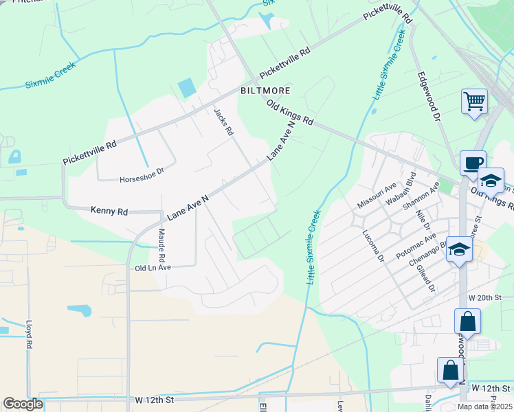 map of restaurants, bars, coffee shops, grocery stores, and more near 5712 Jacks Road in Jacksonville