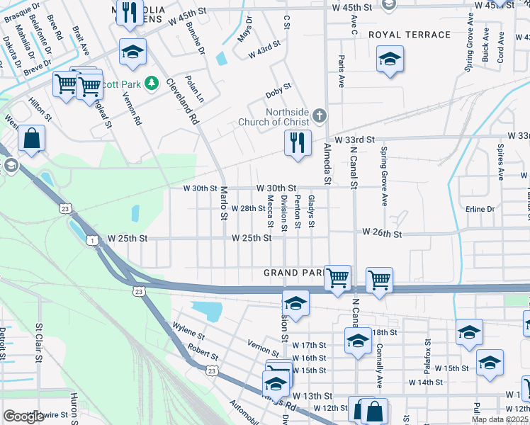 map of restaurants, bars, coffee shops, grocery stores, and more near 3819 Mecca Street in Jacksonville
