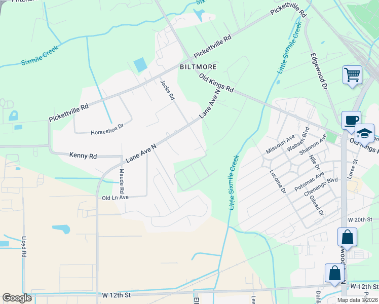 map of restaurants, bars, coffee shops, grocery stores, and more near 5738 Jacks Road in Jacksonville