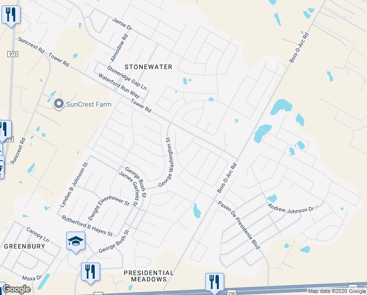 map of restaurants, bars, coffee shops, grocery stores, and more near 18721 Rushmore Street in Manor