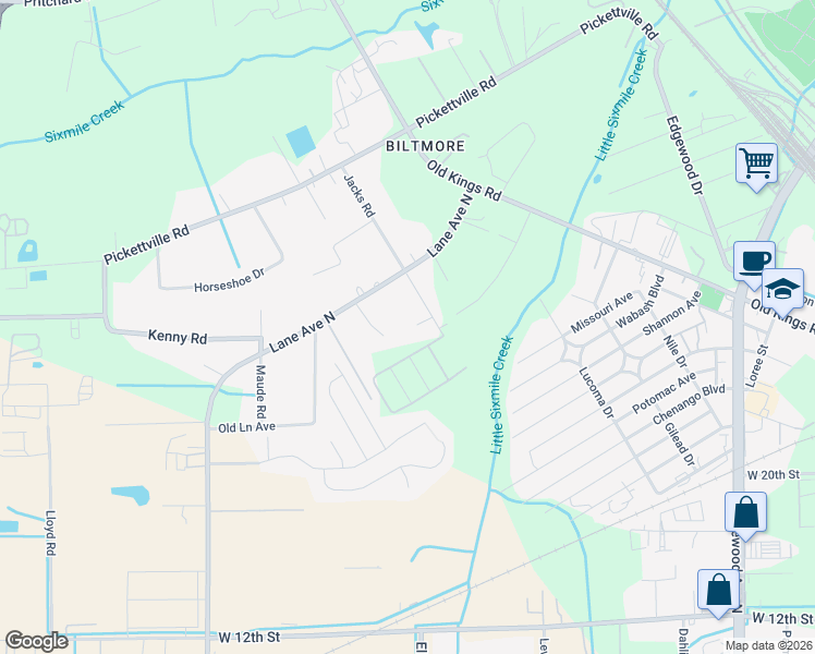 map of restaurants, bars, coffee shops, grocery stores, and more near 5738 Jacks Road in Jacksonville