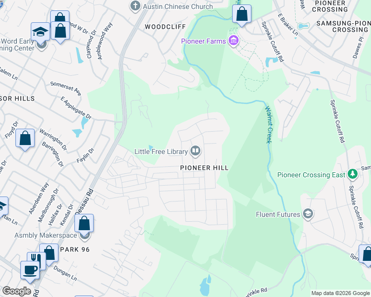 map of restaurants, bars, coffee shops, grocery stores, and more near 10376-10698 Criswell in Austin