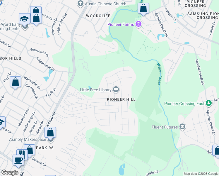 map of restaurants, bars, coffee shops, grocery stores, and more near 10376-10698 Criswell in Austin