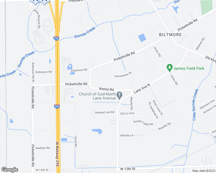 map of restaurants, bars, coffee shops, grocery stores, and more near 6239 Kenny Road in Jacksonville