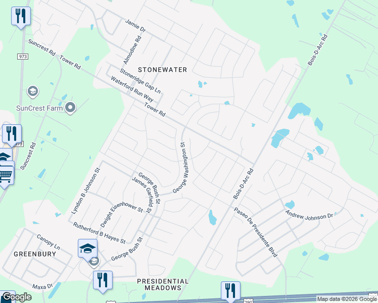 map of restaurants, bars, coffee shops, grocery stores, and more near 18708 Rushmore Street in Manor