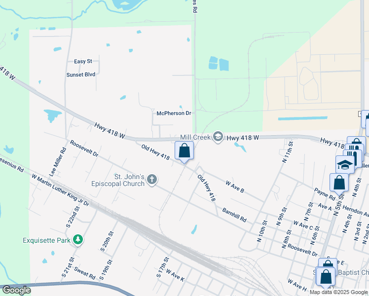 map of restaurants, bars, coffee shops, grocery stores, and more near 155 Farmers Street in Silsbee