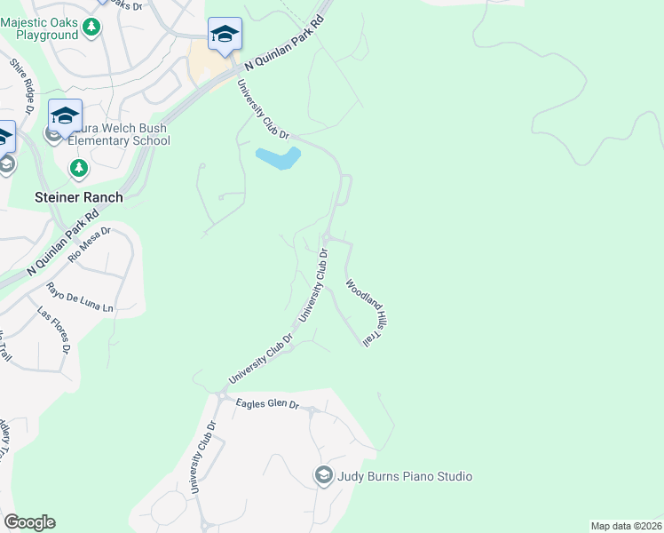 map of restaurants, bars, coffee shops, grocery stores, and more near 2617 University Club Drive in Austin