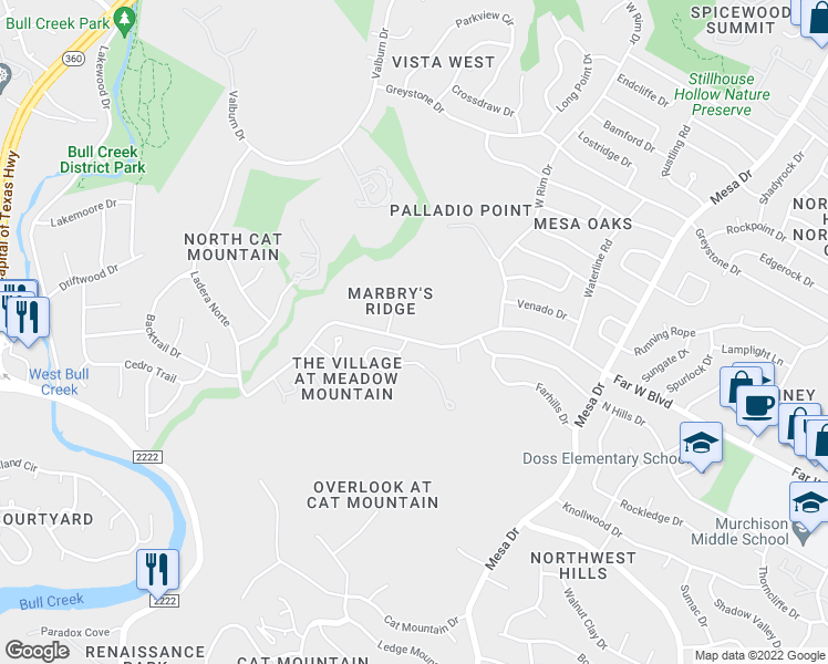 map of restaurants, bars, coffee shops, grocery stores, and more near 4326 Far West Boulevard in Austin