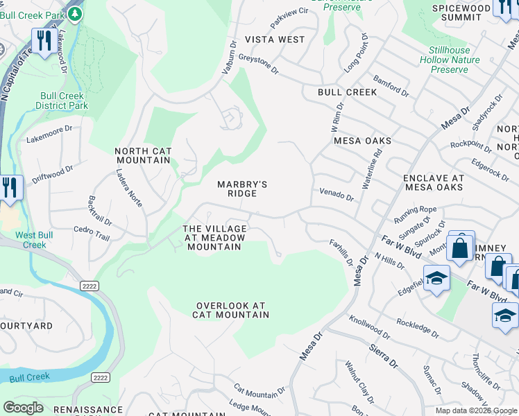 map of restaurants, bars, coffee shops, grocery stores, and more near 4324 Far West Boulevard in Austin