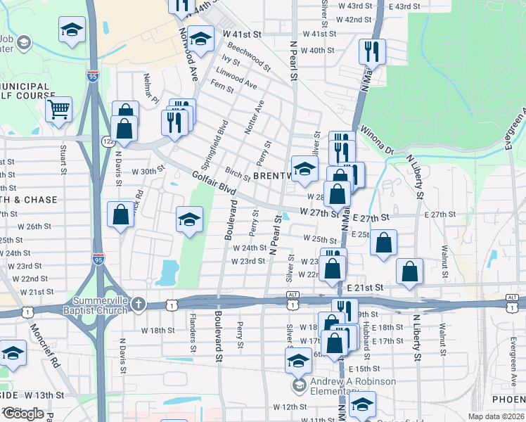 map of restaurants, bars, coffee shops, grocery stores, and more near 333 Golfair Boulevard in Jacksonville