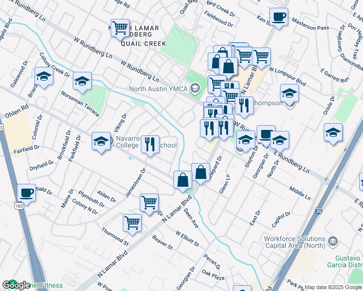 map of restaurants, bars, coffee shops, grocery stores, and more near 9101A Little Walnut Parkway in Austin