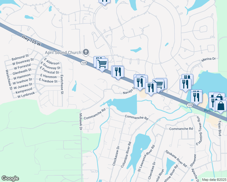 map of restaurants, bars, coffee shops, grocery stores, and more near 405 Navajo Drive in Montgomery