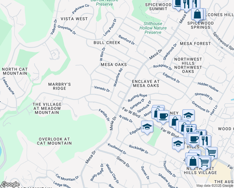 map of restaurants, bars, coffee shops, grocery stores, and more near 4109 Circletree Loop in Austin