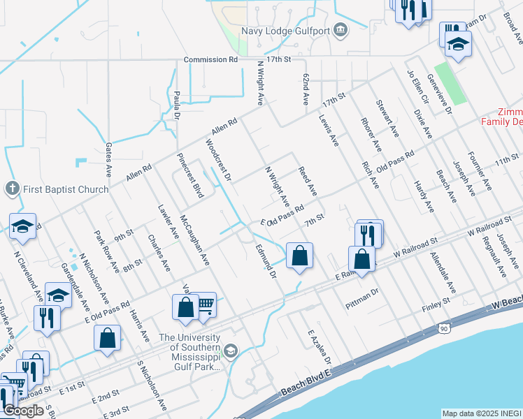 map of restaurants, bars, coffee shops, grocery stores, and more near 1100 Gardenia Street in Long Beach