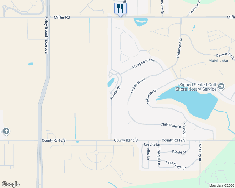 map of restaurants, bars, coffee shops, grocery stores, and more near 9370 Fairway Drive in Foley