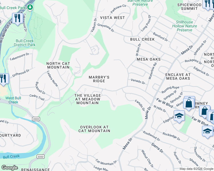 map of restaurants, bars, coffee shops, grocery stores, and more near 4316 Far West Boulevard in Austin