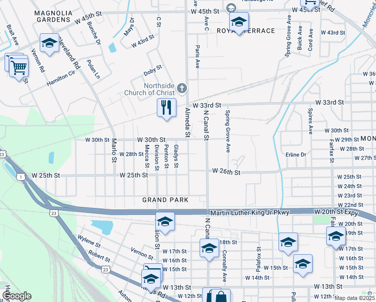 map of restaurants, bars, coffee shops, grocery stores, and more near 3818 Almeda Street in Jacksonville