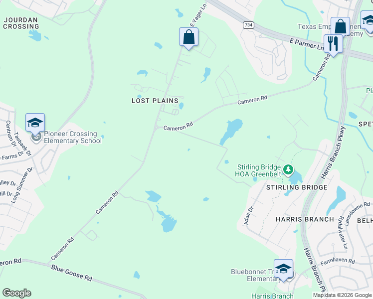 map of restaurants, bars, coffee shops, grocery stores, and more near 11917-12061 Cameron Road in Manor