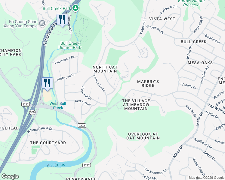 map of restaurants, bars, coffee shops, grocery stores, and more near 4903 Smokey Valley in Austin