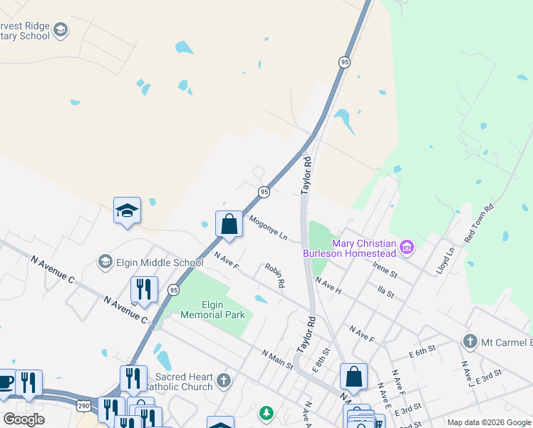 map of restaurants, bars, coffee shops, grocery stores, and more near 619 Mogonye Lane in Elgin