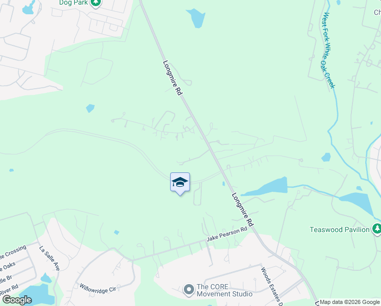 map of restaurants, bars, coffee shops, grocery stores, and more near 6883 Longmire Road in Conroe