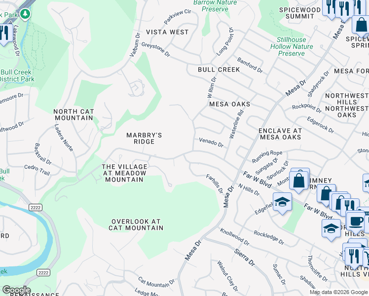 map of restaurants, bars, coffee shops, grocery stores, and more near 4304 Far West Boulevard in Austin