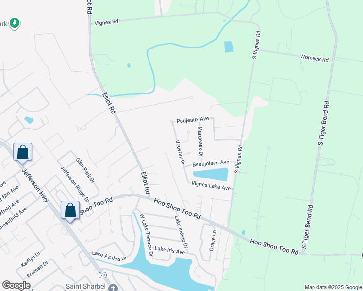map of restaurants, bars, coffee shops, grocery stores, and more near 9613 Vouvray Drive in Baton Rouge