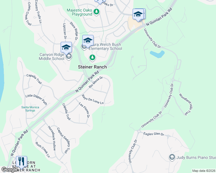 map of restaurants, bars, coffee shops, grocery stores, and more near 2701 Rio Mesa Drive in Austin