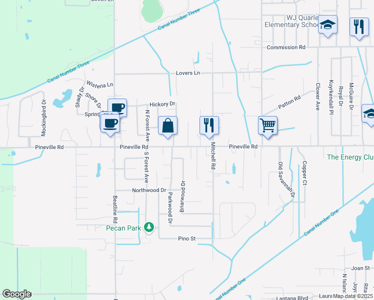 map of restaurants, bars, coffee shops, grocery stores, and more near 20137 Pineville Road in Long Beach