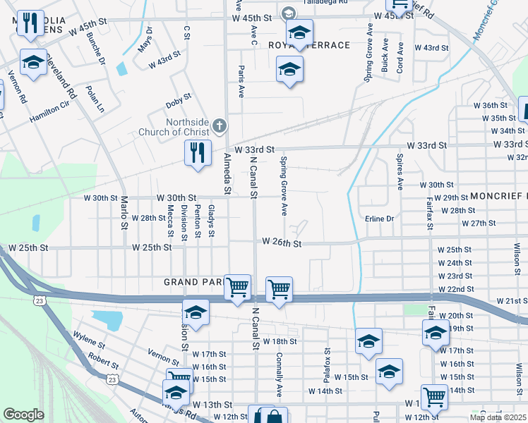 map of restaurants, bars, coffee shops, grocery stores, and more near in Jacksonville