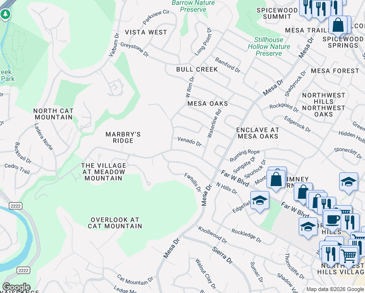 map of restaurants, bars, coffee shops, grocery stores, and more near 4214 Far West Boulevard in Austin