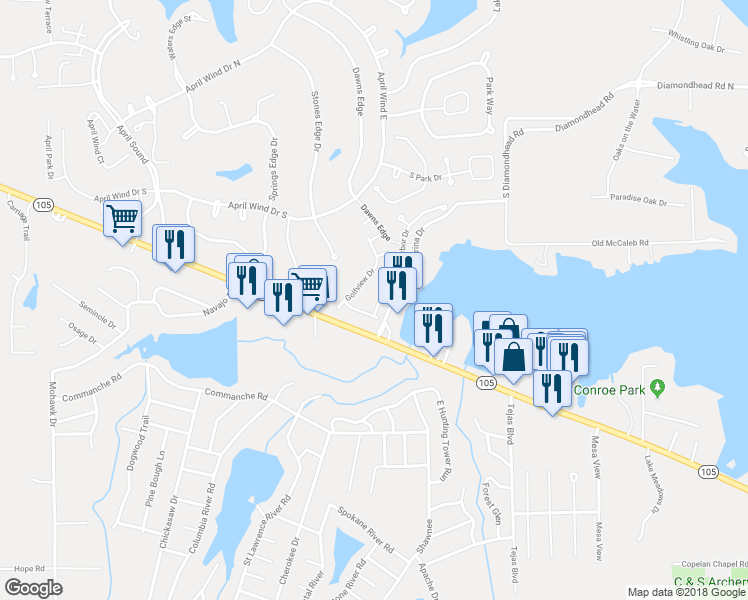 map of restaurants, bars, coffee shops, grocery stores, and more near 163 Snug Harbor Drive in Montgomery