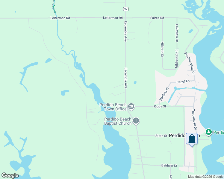 map of restaurants, bars, coffee shops, grocery stores, and more near 9445 County Road 97 in Elberta