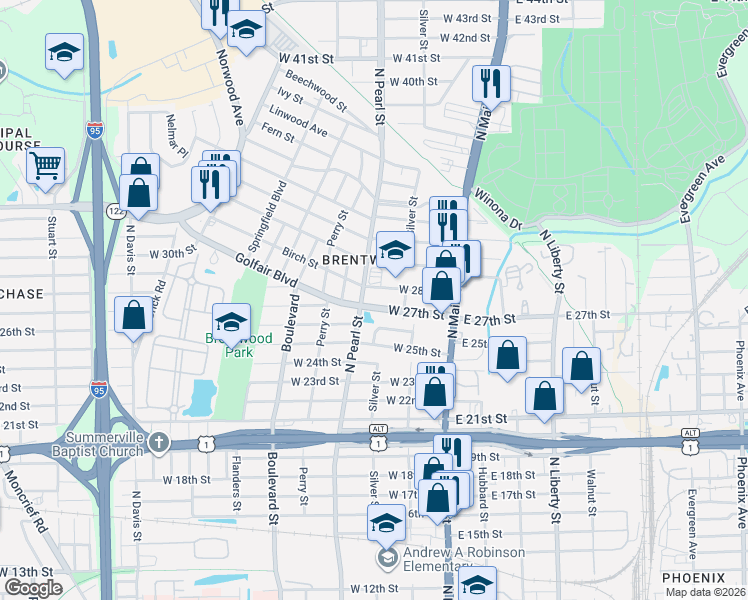 map of restaurants, bars, coffee shops, grocery stores, and more near 225 West 27th Street in Jacksonville