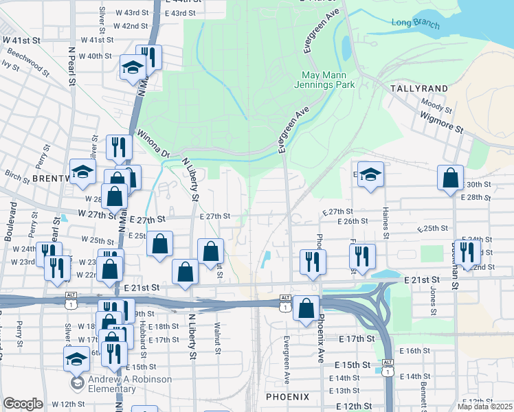 map of restaurants, bars, coffee shops, grocery stores, and more near 612 East 28th Street in Jacksonville