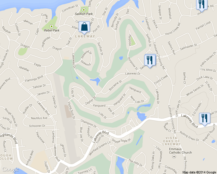 map of restaurants, bars, coffee shops, grocery stores, and more near 908 Biscayne in Lakeway